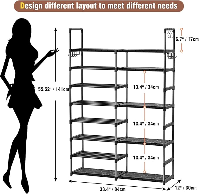 OYREL 8 Tiers Shoe Rack 26-32 Pairs Vertical Large Shoes Organizer | Entryway, Closet, Garage, Stackable and Detachable Tall Shoe Shelf, Vettical Large Storage Capacity Boot Stand