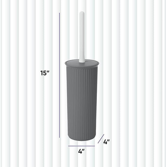 Superio Ribbed Collection - Decorative Plastic Toilet Bowl Brush and Holder Set, Grey (1 Pack) Cleaner Scrubber for Bathroom