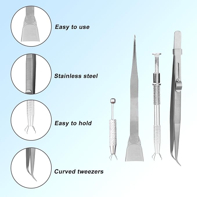 4pcs Cake Decorating Tools Set, Stainless Steel Sprinkle Pen 2 Long & Short Grabber & Tweezers with Shovel Head Professional Sprinkles Tools for Baking Cookies Cupcake Decoration