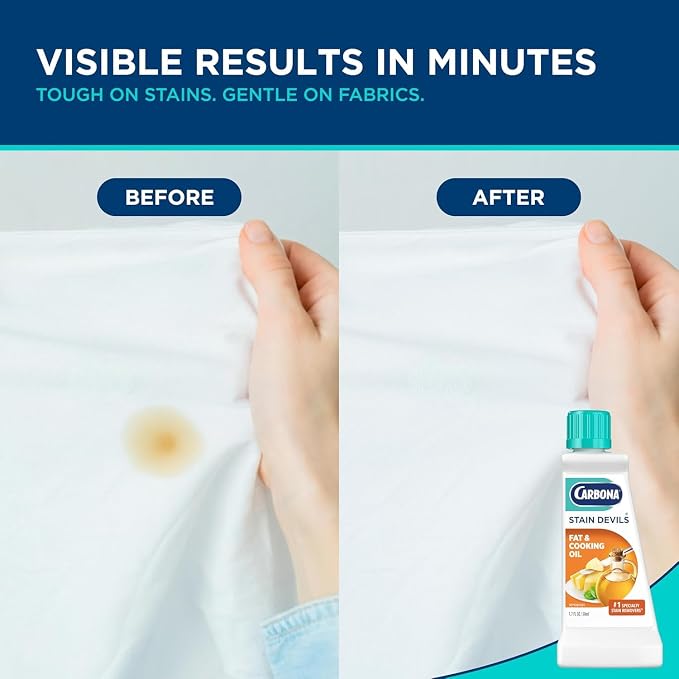 Carbona Stain Devils® #5 | Fat & Cooking Oil | Professional Strength Laundry Stain Remover | Multi-Fabric Cleaner | Safe Formula | 1.7 Fl Oz, 6 Pack