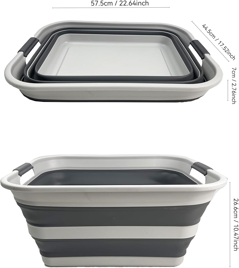 SAMMART Collapsible Plastic Laundry Basket - Foldable Pop Up Storage Container/Organizer - Portable Washing Tub - Space Saving Hamper/Basket (Grey/Steel Grey, 42L)