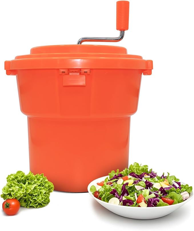 Commercial Salad Spinner 2.5 Gal / 10 Qt Heavy Duty Manual Lettuce Dryer with Stainless Steel Shaft, Large Capacity Vegetable Dryer Basket with Brake & Drain System for Restaurant Kitchen & Food Prep