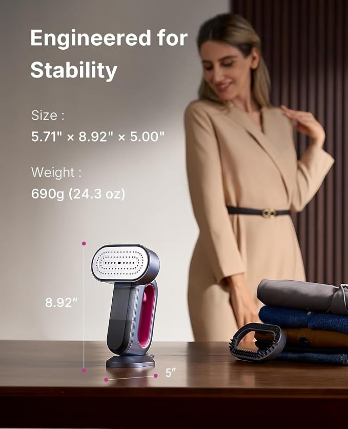 Jack & Rose Steamer for Clothes, 90g/min Boost and 38g/min Continious Steam, 29 Large Holes Powerful Steamer, 220ml Garments Capacity 2-in-1 Handheld Steaming & lroning, Cleaning Brush
