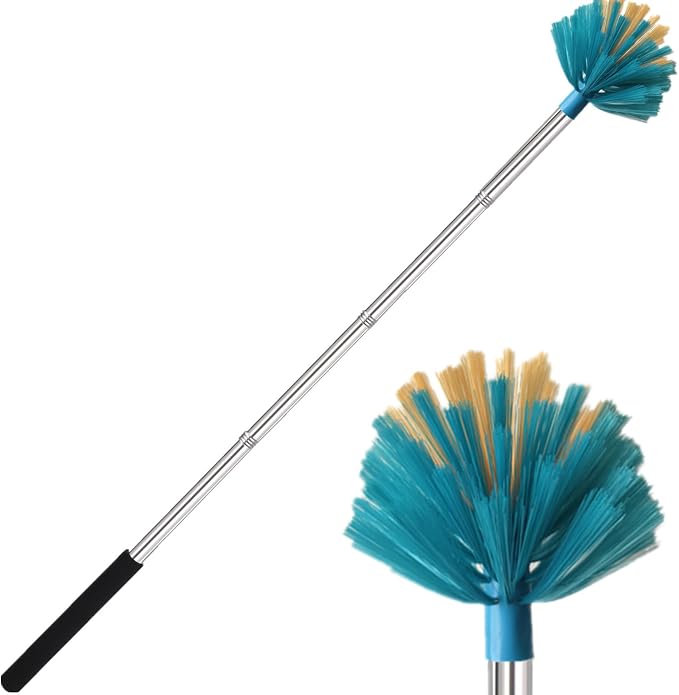 Cobweb Duster with Extension Pole，Adjustable 57" Spider Web Brush with Pole | Medium Stiff Bristles Cobweb Duster Head ，for High Ceilings, Suitable for Ceilings, Walls, Indoor Outdoor Environments