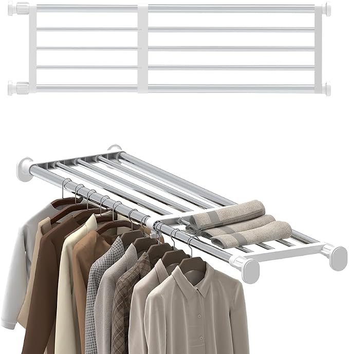 Hershii Expandable Shelf Rod Closet Tension Shelf for Closet | Tension Shelf Heavy Duty Clothes Hanger Adjustable DIY Storage Organizer Shoe Rack 29.4 - 46.25 inches