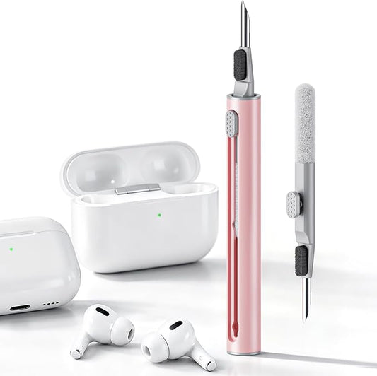 Hyashee Cleaner Kit for Airpods Pro 1 2 3 Multi-Function Cleaning Pen with Soft Brush Flocking Sponge for Bluetooth Earphones Case Cleaning Tools (Pink)