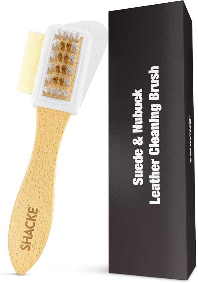 Suede Brush with Side Eraser – Suede & Nubuck Cleaner for Shoes | Suede shoe brush & suede cleaner — rubber bristles, welts, nylon/brass lift dirt from shoes, boots, bags & purses