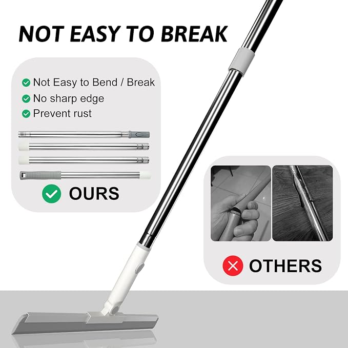 Floor Squeegee, Squeegee Broom for Floor with 62" Long Handle, Shower Squeegee for Tile Shower Walls,Garage, Deck, Bathroom, Glass,Window, Concrete Floor