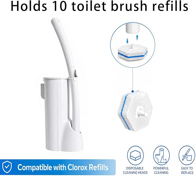 Disposable Toilet Cleaning Wand Starter Kit with 10 Refill Sticks, Wall-Mounted Touchless Set, Compatible with Clorox Toilet Wand Refills, for Bathroom Toilets