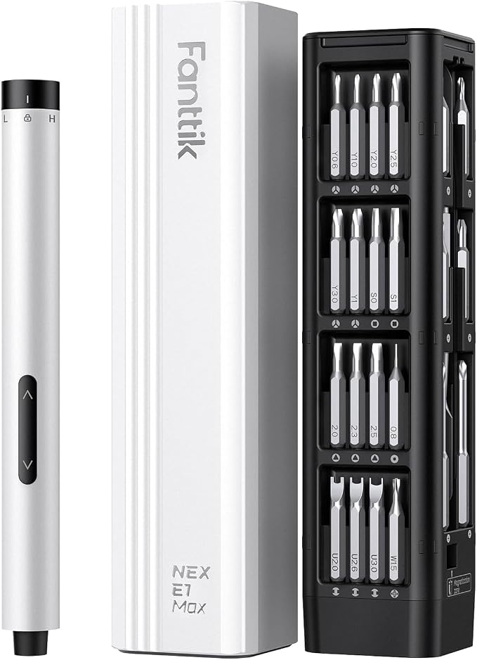 Fanttik E1 Max Precision Electric Screwdriver, Mini Screwdriver Set(White) | 50 Magnetic Bits, Magnetic Storage, 0.2N.m, 5/32‘’ Precision Repair Tool Kit for Electronics Phone Camera Laptop Watch