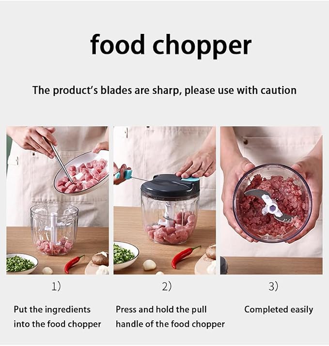 Manual Vegetable Choppers Food Processor, Portable Hand Pull String Garlic Mincer Onion Chopper, Large Capacity for Nuts, Veggies, Ginger, Herbs, etc., 900ml, Food Chopper Kitchen Cooking Tool