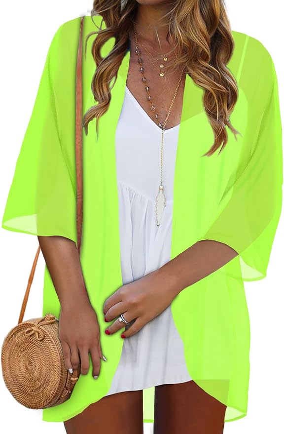 Women Kimono Cardigans Summer Cover Up Hawaiian Shirts Floral Print Tops | ROSEMIA chiffon kimono open front cardigans, beach cover ups, daily casual tops, cruise outfits, summer resort wear