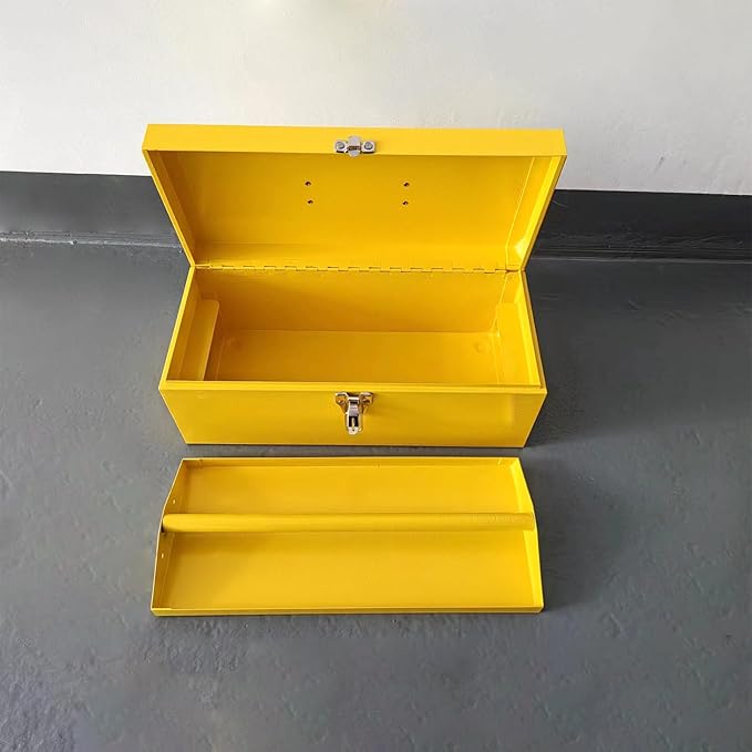 Large Tool Box Organizer Took Box Fishing Tackle Box 16 Inch Tool Box Small Metal Toolbox Organizer With Metal Latch and Handle for Household Warehouse Tools Storage Yellow