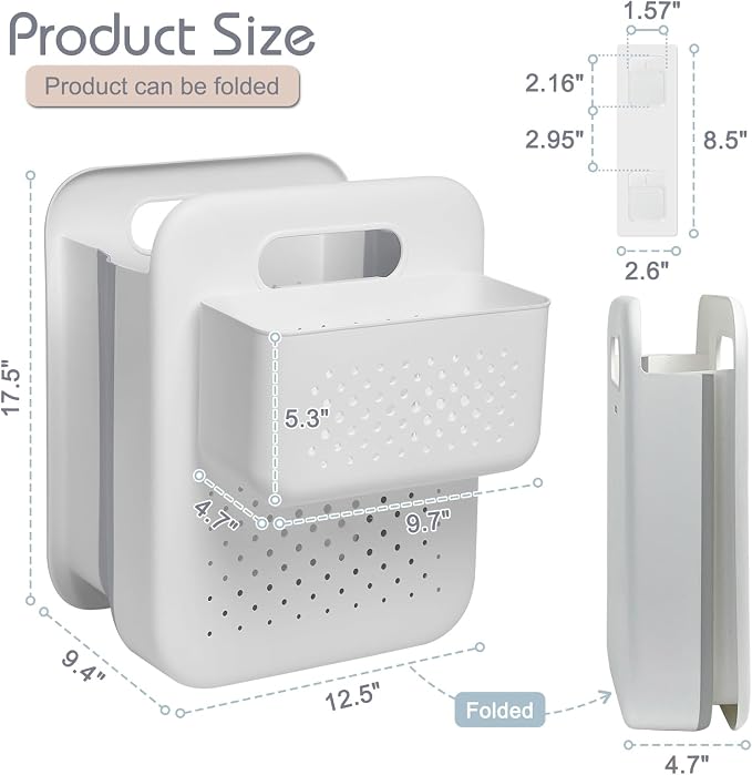 Goderewild Large Collapsible Laundry Basket with Detachable Hanging Organizer, Space-Saving Wall-Mounted Hamper for Home, Dorms, RVs, Main Basket Measures 13" x 9.5" x 17.5" In