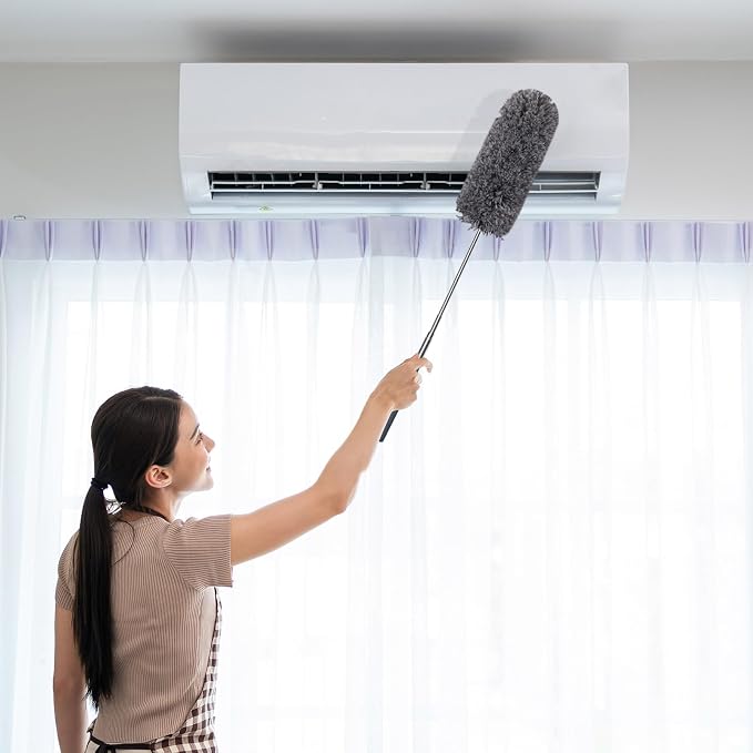 Tanlade 12 Pcs Microfiber Feather Duster for Cleaning, Extendable 13-31 Inch Ceiling Fan Duster with Bendable Head, Washable Tools for Ceiling Fans, Furniture, Car, Cobwebs (Gray)
