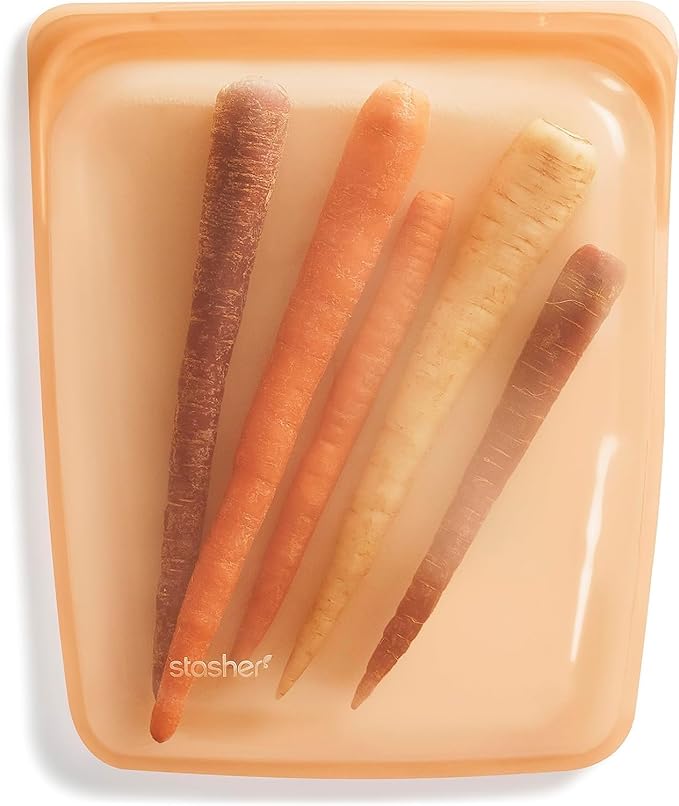 Stasher Silicone Reusable Storage Bag, Half Gallon Bag, Reusable Freezer Bags, Microwave, Dishwasher, Oven Safe, Sous Vide, Premium Lunch Container, Eco Friendly, Food Storage Bags, 64 oz, Orange