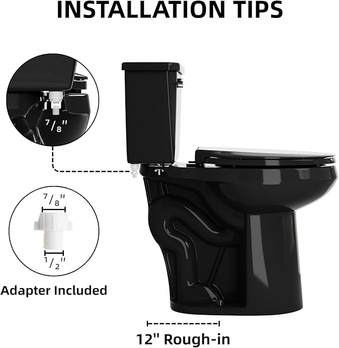 21 Inch High Black Toilet, Los Flexi Comfort 21" Extra Tall Toilets For Seniors, Elongated Bowl, Two-Piece Glossy Black Design, 1.28 GPF Single Flush, Soft-Closing Seat, 12-Inch Rough-In