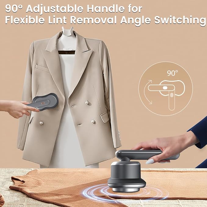 Fabric Shaver and Lint Remover, Sweater Defuzzer with 2 Double Shaving Head, 2 Replaceable Blades, Headle Rotation 90°，Battery Operated, Remove Clothes Fuzz, Lint Balls, Pills, Bobbles Gray