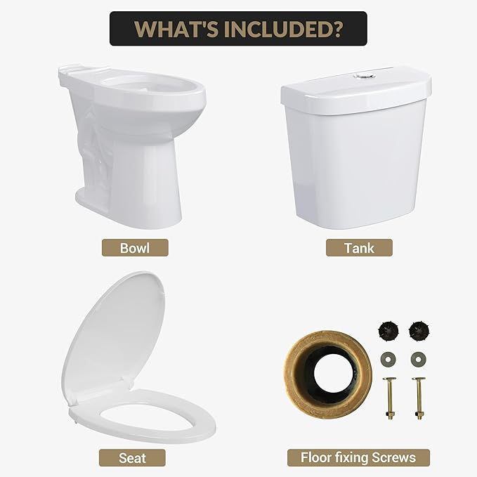 Two-Piece Toilet, 21" Comfort Height Elongated Bowl with 1.1/1.6 GPF Dual Flush, ADA Compliant, 12" Rough-In, Senior-Friendly Bathroom Solution in White
