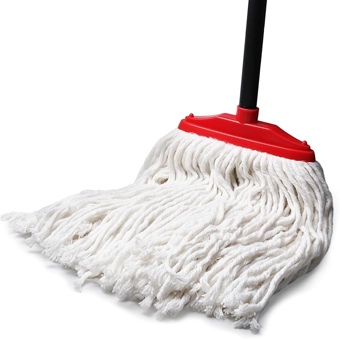 Indoor Cotton Mops for Floor Cleaning - Indoor Cleaning Mop for Wood Floors, Tile, Hardwood Floor, 52" Adjustable Iron Handle Regular Mops to Clean Living Room, Kitchen, and Bathroom. (Red