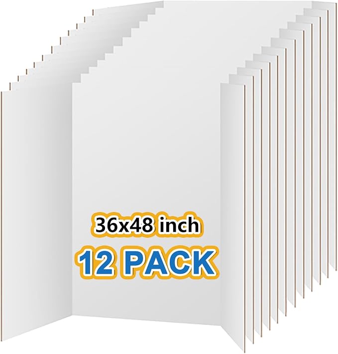 VinTS 12 PCS 36"x48" Trifold Poster Board,White Display Tri-fold Cardboard | Large White Tri-fold Poster Board,Thick Corrugated Cardboard for School Projects,Science Fair,Graduation,Photo Exhibitions
