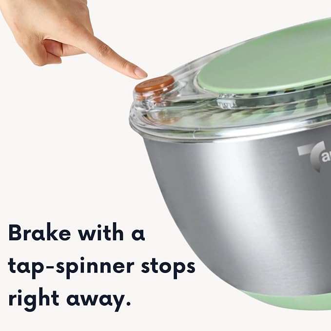 Stainless Steel Salad Spinner with Storage Lid, BPA-Free Lettuce Spinner, 5-in-1 Salad Bowl & Fruit Cleaner with Non-Slip Base, Dishwasher Safe, 5 Blade Slicer & Egg Yolk Separator, 5.3Qt