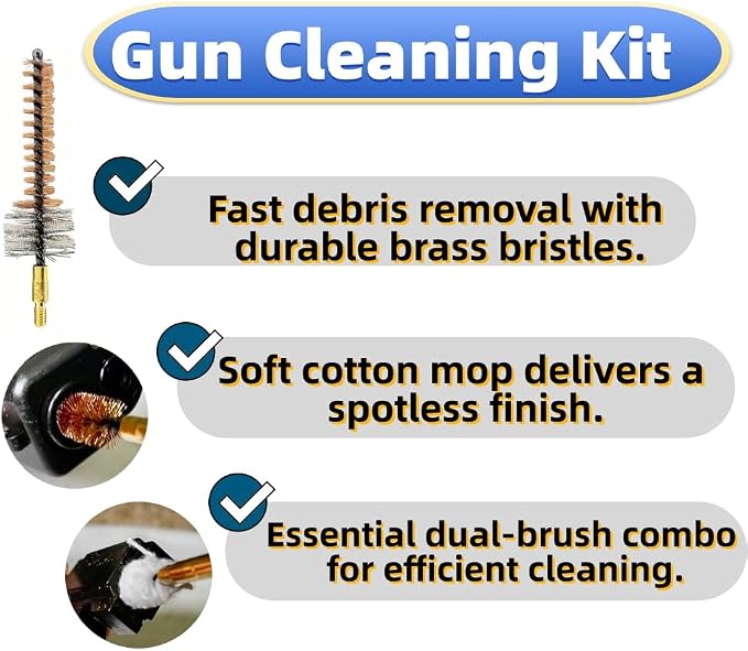 Universal Gun Cleaning Kit Accessories for Handgun & Shotgun – Multi-Caliber Brushes, Mops & Jags