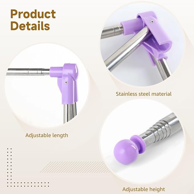Portable Clothes Rack for Travel, Stainless Steel Folding Clothes Drying Rack, Adjustable Height and Length, Compact Design for Easy Carrying, Travel-Friendly Violet Clothes Rack