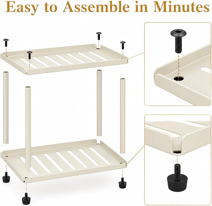 2 Tier Bathroom Counter Organizer, Rectangular Vanity Organizer Shelf, Skincare and Makeup Countertop Storage Rack for Kitchen, Bathroom, Bedroom,White