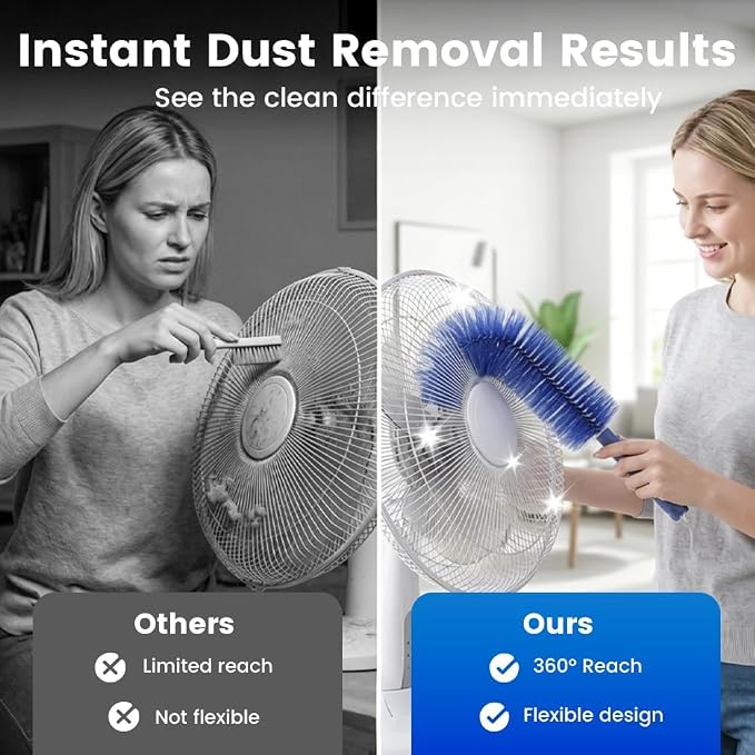 2026 New Bendable Microfiber Duster, Upgrade Reusable Bendable Cleaning Brush for Home Electric Fan Air Conditioner Car Vent Curtains Cleaner(Gray)