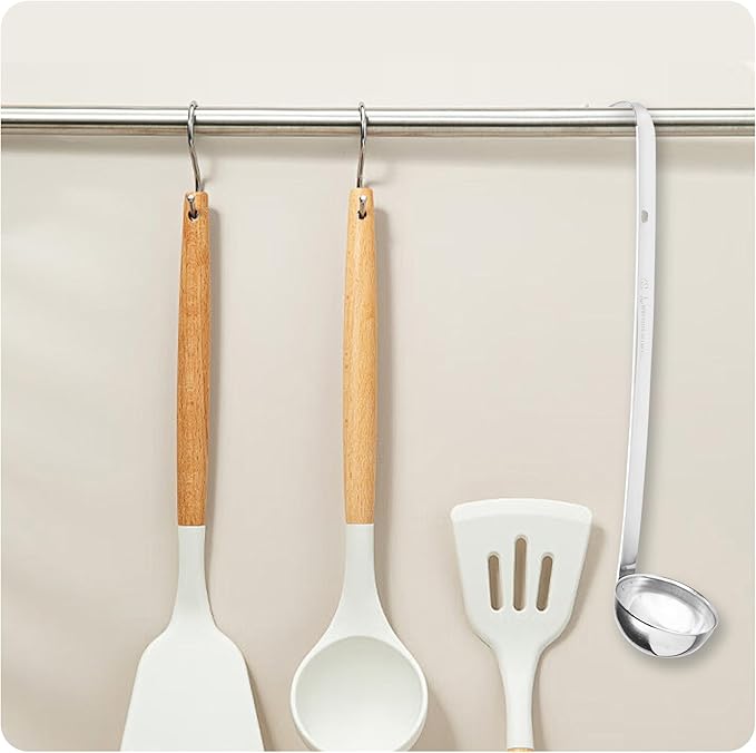 2Pcs 1oz Stainless Steel Soup Ladle, Long Handle Ladles with Pouring Rim for Cooking, Serving Soup, Sauce, Stew, Kitchen