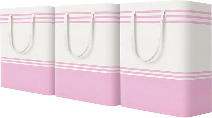 TranquilRelax 3-Pack Laundry Basket, Laundry Hamper, Pink-125L | Freestanding＆Water-Resistant Laundry Hamper, Collapsible Tall Clothes Hamper with Carry Handles for Clothes, Laundry Basket