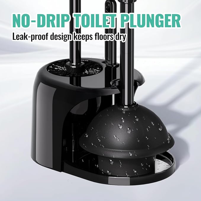 3in1 Toilet Brush and Plunger Set, 2 Pack with Crevice Brushes | Bright Black Bathroom Essentials for Apartment, Cleaning Supplies, Home Essentials, bathroom decor, apartment essentials pair