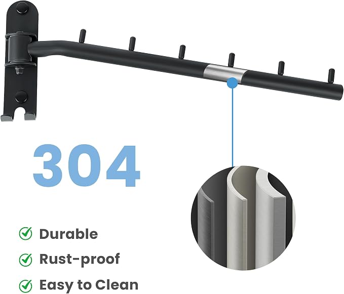 Mooche Swing Clothes Hanger Rack, Garment Racks 11.93" Long, Balck | 180°Rotation Laundry Drying Rack 304 Stainless Steel Space Saving Wall Mounted for Laundry Room Bedroom Balcony