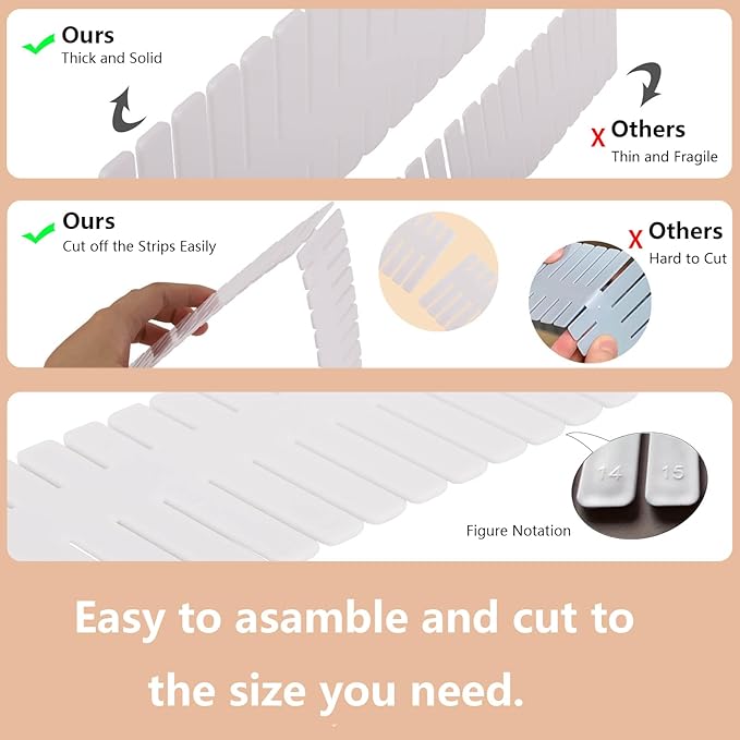 40Pcs Drawer Organizer Dividers 17"x2.8" Adjustable Storage Organizer Separator for Socks, Underwear, Makeup, Kitchen, Dresser