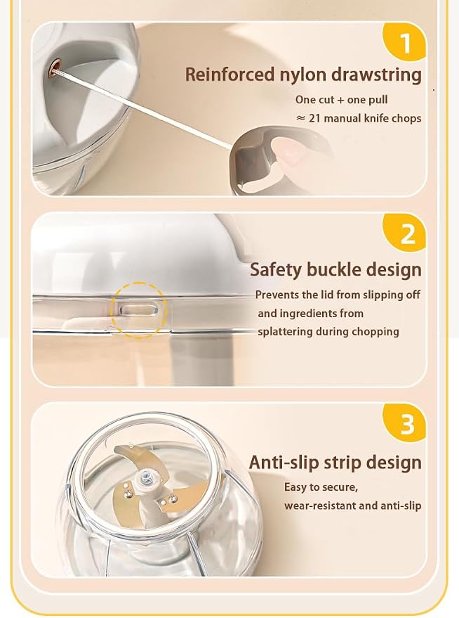 Food Processor Vegetable Chopper Manual, Portable Hand Pull String Garlic Mincer Onion Cutter for Veggies, Ginger, Fruits, Nuts Kitchen Cooking, Herbs, etc., 900ml, Kitchen Cooking Tool