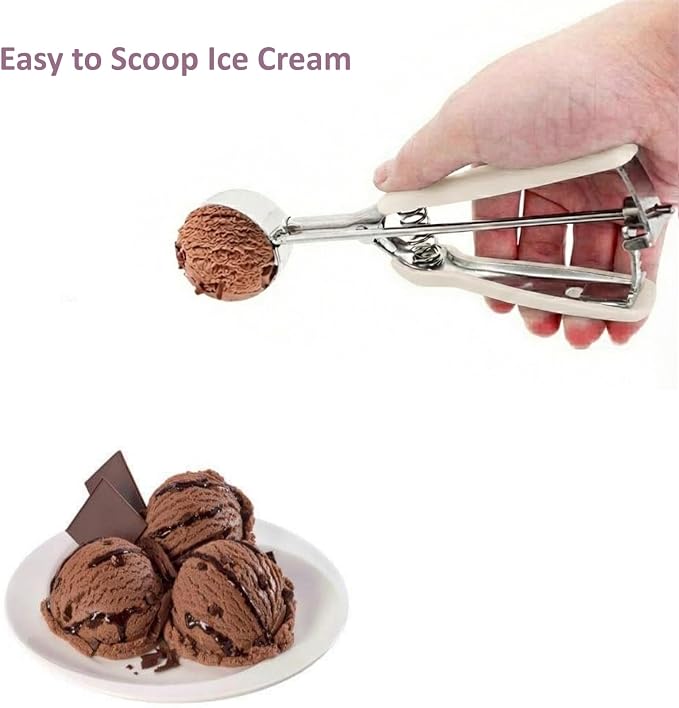Ice Cream Scoop, 18/8 Stainless Steel Cookie Scoop, 5.3Tbsp/80ml/2.7oz Cookie Dough Scoop, Ice Cream Scooper with Trigger Release, Large Cookie Scooper (#12 White)