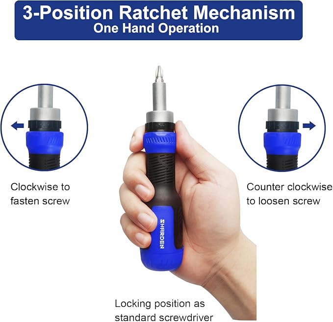 13-in-1 Ratcheting Screwdriver, Multi Bit Ratchet Screw Driver | All in One, Torx Security, Phillips, Flat Head, Hex, Square, 1/4 Nut Driver, Outdoor, Handle, Daily Repair Portable Tools