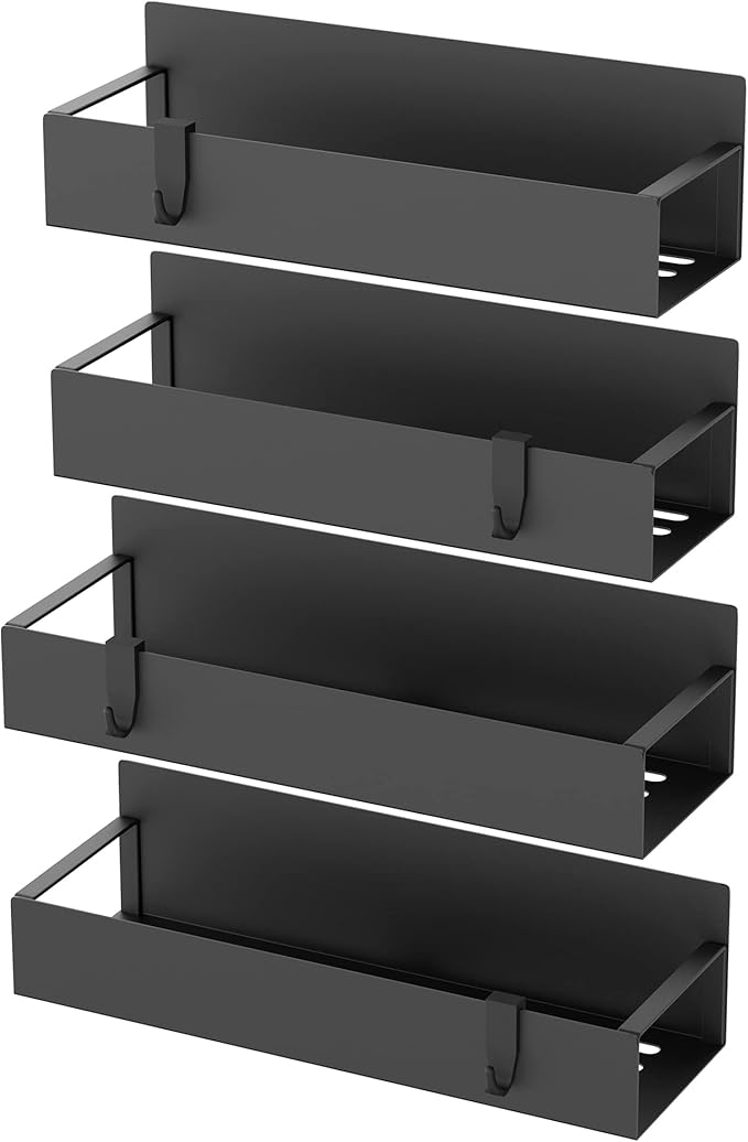HuggieGems Metal 4 Pack Magnetic Spice Storage Rack Organizer for Refrigerator and Oven, Black Fridge Organizers and Storage