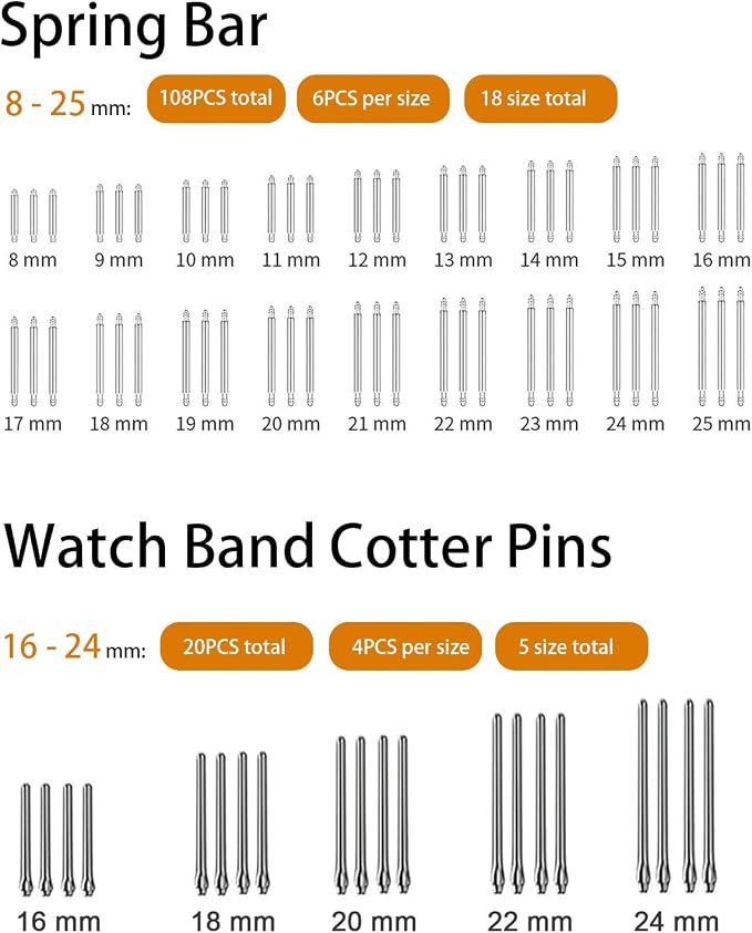 EasyTime Watch Link Removal Kit: Professional Watch Strap Adjustment Tool Band Replacement Bracelet Resize Kit for All Size with 108 PCS Spring Bars 20 PCS Link Pins