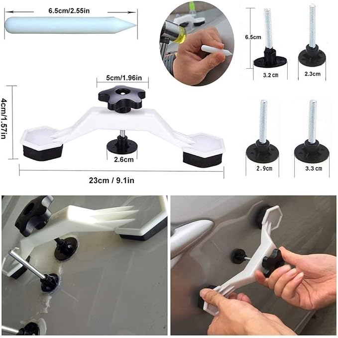 GLISTON 45pcs Paintless Dent Repair Tool Dent Puller Kit, Adjustable Width, Pops a Dent Car Dent Removal Kit, Golden Lifter, Bridge Puller& Glue Gun for Automobile Body Motorcycle Refrigerator