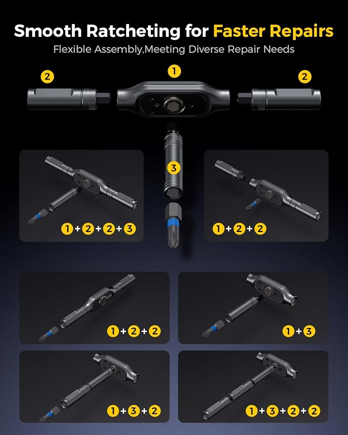 LIFEGOO Ratchet Screwdriver Set: 71 in 1 Magnetic Screwdriver Sets, S2 Steel Bits & Flexible Shaft Suitable for Precision Electronics, Furniture Assembly & Bicycle Repair Tools