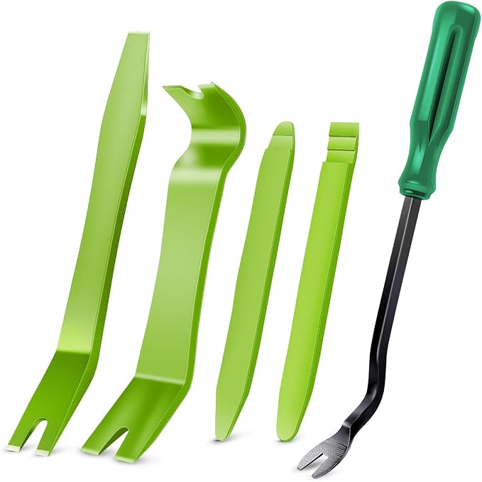 GOOACC 5PCS Auto Trim Removal Tool Kit No-Scratch | Removal Tool Kit for Car Audio Dash Panel Window Molding Fastener Remover Tool Kit-Green