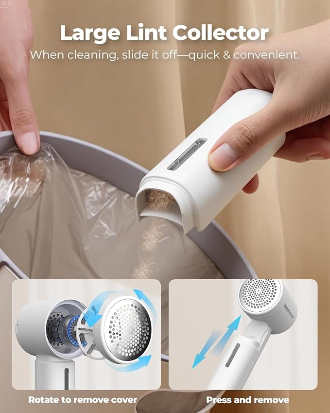 Fabric Shaver, Electric Lint Remover, Sweater Shavers to Remove Pilling with 3 Speeds, 6 Leaf Blade, LED Display & Type-C Rechargeable, Removes Fuzz, Pills for Clothes, Couch, Furniture
