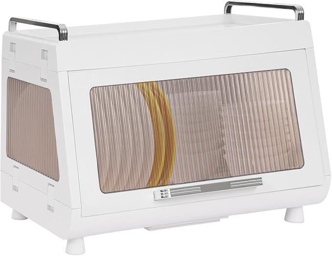 Dish Drying Rack with Lid Cover - 2-Tier Foldable Drain Board, 33lb Capacity Countertop Organizer for Plates, Bowls & Utensils, Space Saving Kitchen Storage (Tea Color)