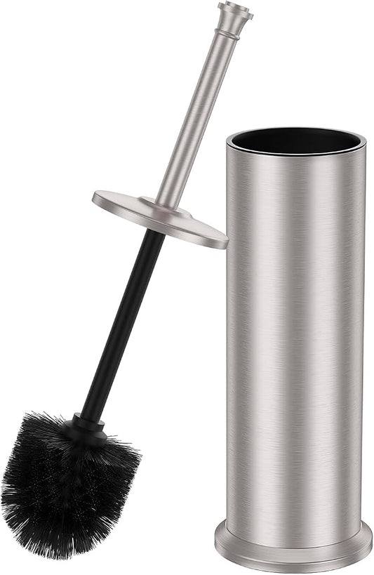 Stain Nickel Toilet Brush and Holder，Extra Long Handled Toilet Brush for Bathroom，Stainless Steel Heavy Duty Toilet Bowl Brush,Removable Inner Bowl,Deep Cleaning Dense Bristles Brush