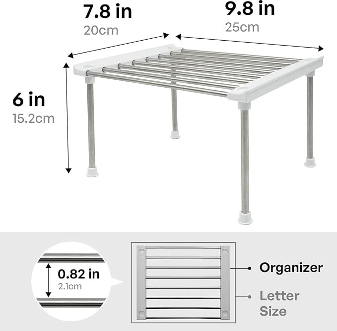 carrotez Set of 2 Stackable Cabinet Organizer Shelf 9.8 x 7.8 x 6.1 White | Kitchen Counter Shelves, Kitchen Cabinet Organizers and Storage, Pantry Storage Shelf Organizer