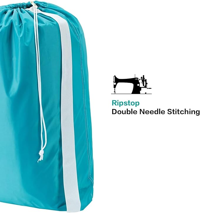 HOMEST 2 Pack XL Nylon Laundry Bag with Strap, Large Dirty Clothes Organizer, Easy Fit a Laundry Hamper or Basket, Can Carry Up to 4 Loads of Laundry, Black and Sky Blue | Heavy-duty nylon material supports bulky garments and daily transport between ba...