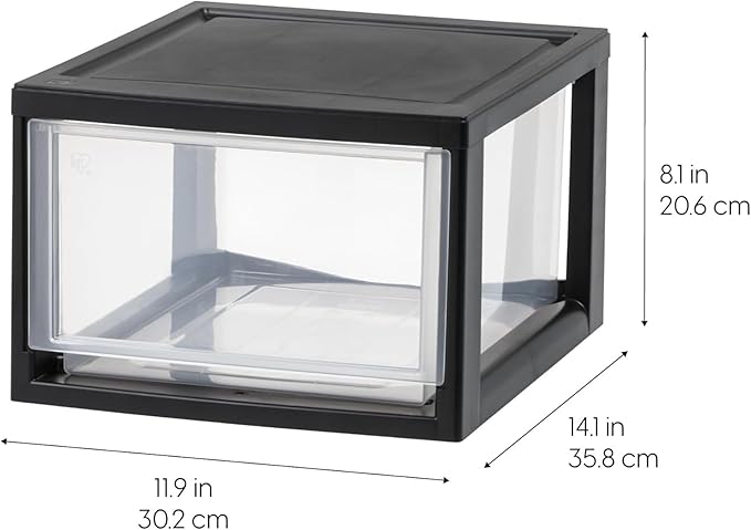 IRIS USA 6 Pack Plastic Drawer Storage Organizer, Stackable Unit with Sliding Drawers for Kitchen, Bathroom, Bedroom, Office, 14.5 Quart, Black