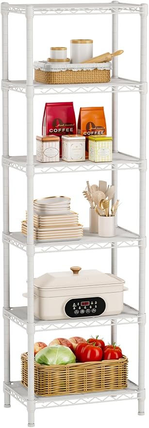 Golpart 6Tier Adjustable Storage Shelves Metal Wire Shelving Standing Shelf | Utility Heavy Duty Unit Rack Closet Organize for Home Kitchen Laundry Room Organization Pantry 10"Dx16"Wx63"H White